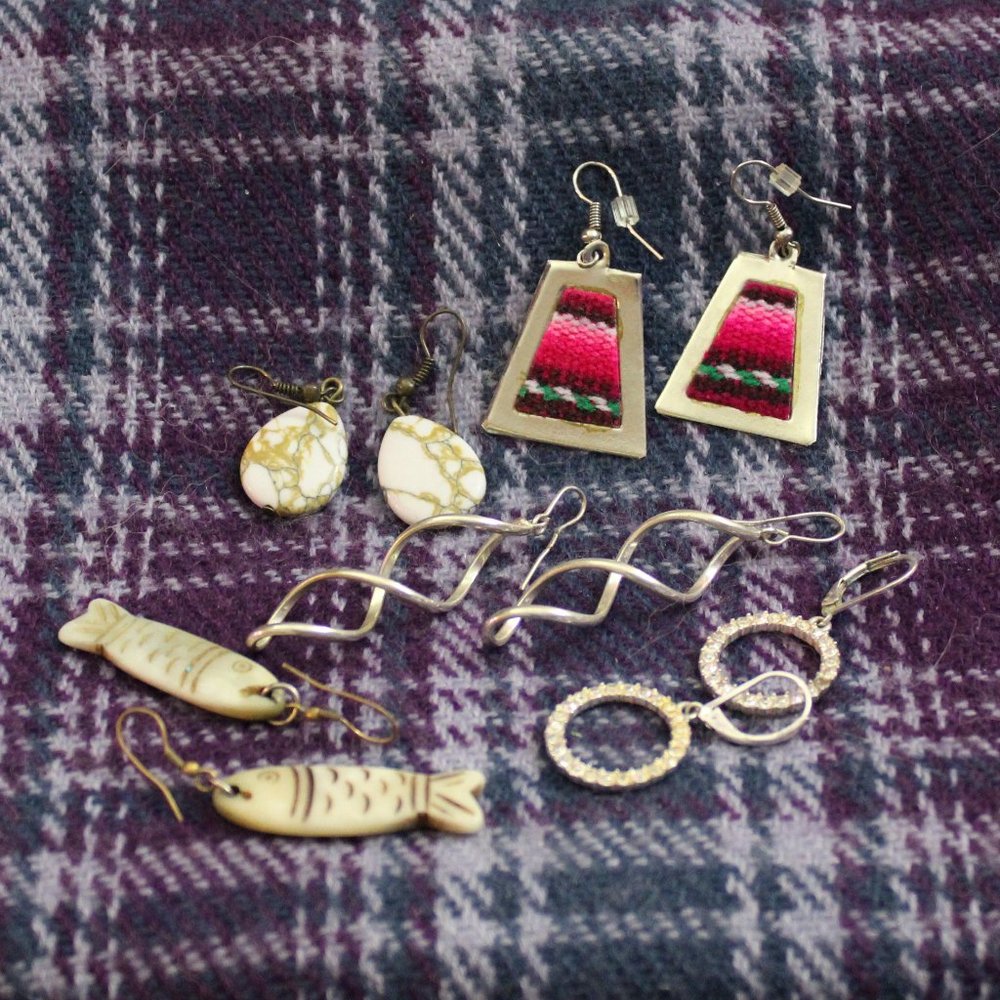 Five Pairs Pierced Silver-tone Mixed Earring Lot